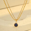 Doublelayer Stainless Steel Lapis Lazuli Geometric Pendant Necklace For Women Electroplated Fashion Jewelry