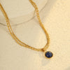 Doublelayer Stainless Steel Lapis Lazuli Geometric Pendant Necklace For Women Electroplated Fashion Jewelry