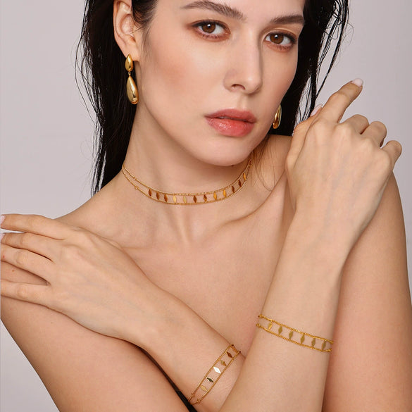 Doublelayer Stainless Steel Niche Necklace And Bracelet For Women With Diamond Sequins Light Luxury And Simple Style Electroplated