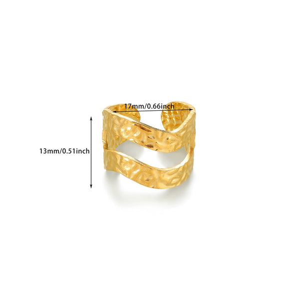 Doublelayer Stainless Steel Round Geometric Women's Opening Ring 18K Gold Plated