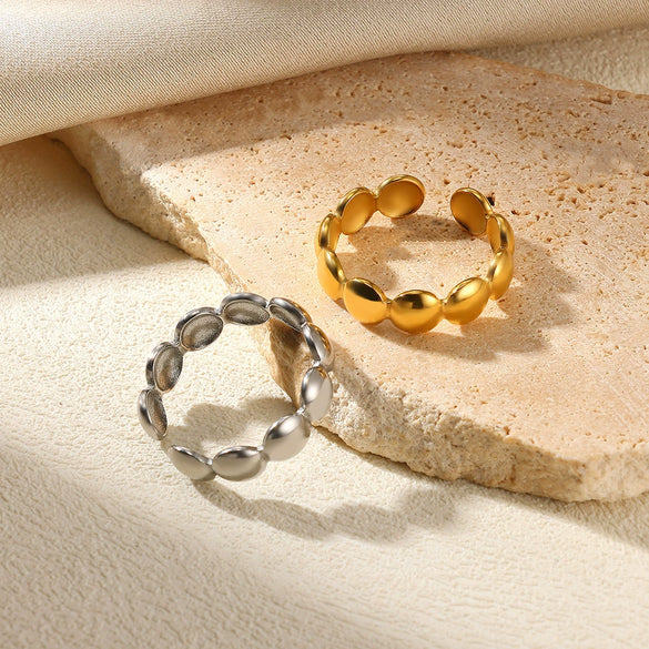 Doublelayer Stainless Steel Round Geometric Women's Opening Ring 18K Gold Plated