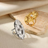 Doublelayer Stainless Steel Round Geometric Women's Opening Ring 18K Gold Plated