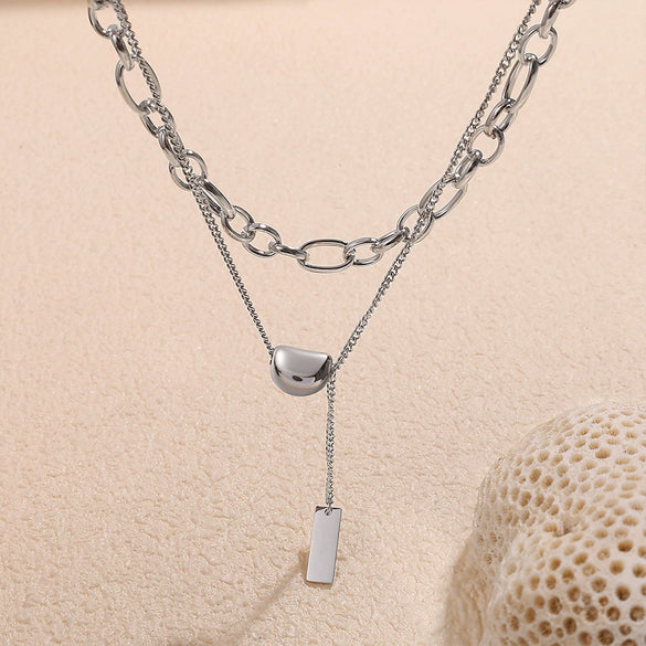 Doublelayer 316L Stainless Steel Women's Lucky Bean Necklace With Electroplating