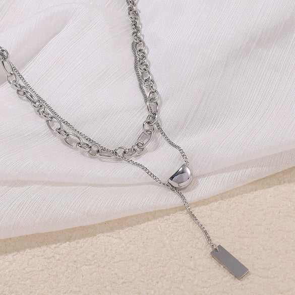 Doublelayer 316L Stainless Steel Women's Lucky Bean Necklace With Electroplating