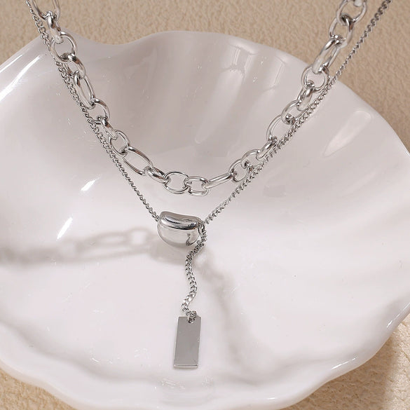 Doublelayer 316L Stainless Steel Women's Lucky Bean Necklace With Electroplating