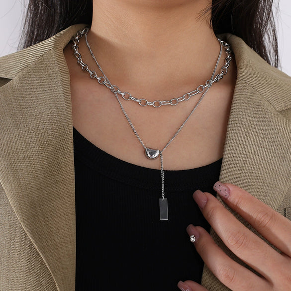 Doublelayer 316L Stainless Steel Women's Lucky Bean Necklace With Electroplating