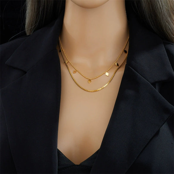 Doublelayer Star Titanium Steel Necklace With Electroplating Geometric Design For Women Stacked Clavicle Chain Light Luxury High End Jewelry Non Fading