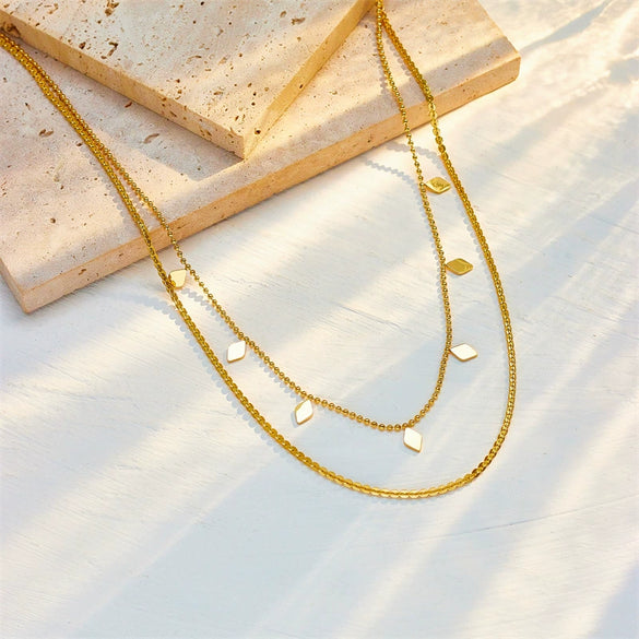 Doublelayer Star Titanium Steel Necklace With Electroplating Geometric Design For Women Stacked Clavicle Chain Light Luxury High End Jewelry Non Fading