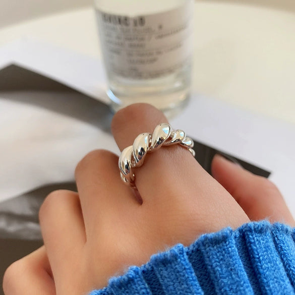 Doublelayer 925 Sterling Silver Rope Twist Punk Ring