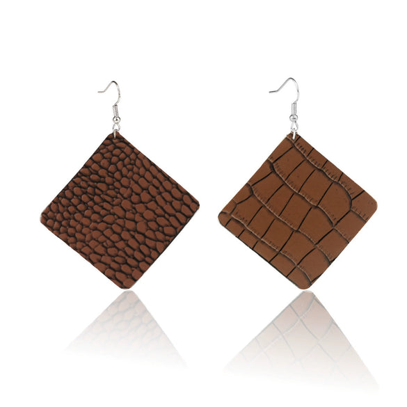 Doublelayer Teardropshaped Pu Leather Women's Earrings With Printing