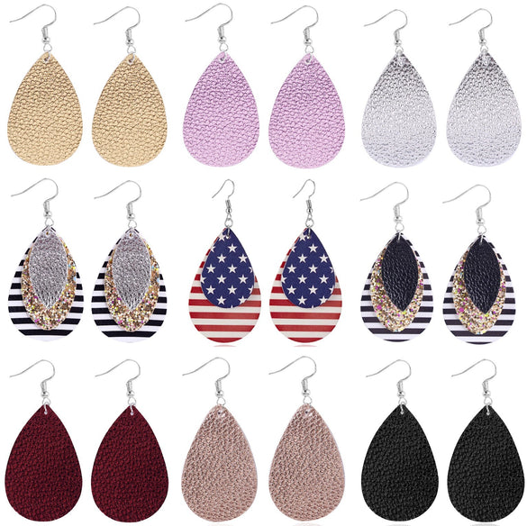 Doublelayer Teardropshaped Pu Leather Women's Earrings With Printing