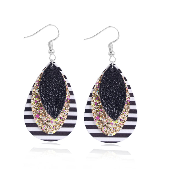 Doublelayer Teardropshaped Pu Leather Women's Earrings With Printing