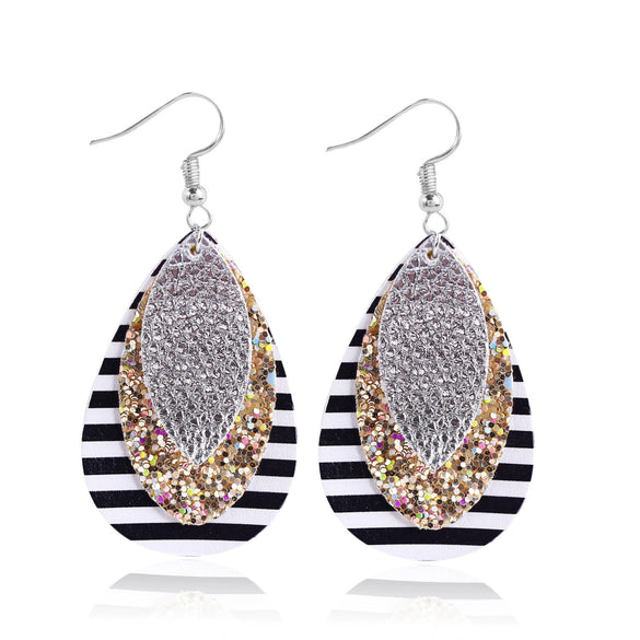 Doublelayer Teardropshaped Pu Leather Women's Earrings With Printing
