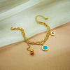 Doublelayer Titanium Steel Chain With Roman Round Turquoise Pendant Geometric Electroplated Unisex Jewelry Bracelet