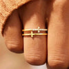 Doublelayer Women's Geometric Copper Ring With Zirconia Design Niche Fashionable Style