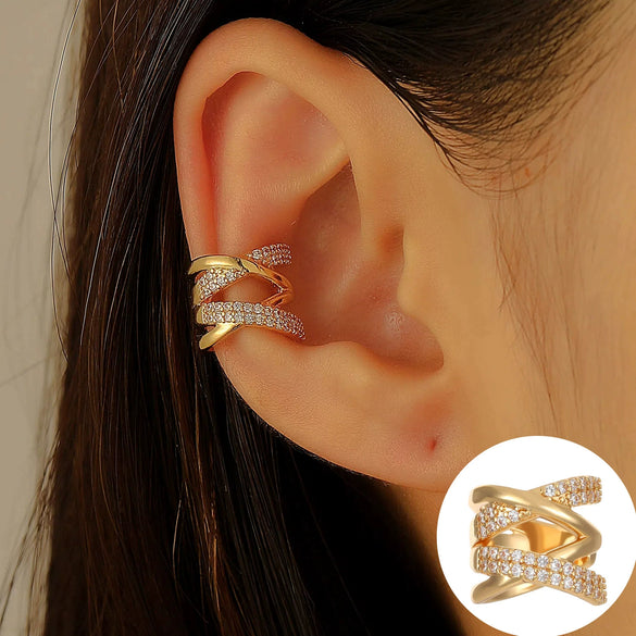Doublelayer Xcross Ear Clip For Women No Ear Holes Copper Geometric Electroplated