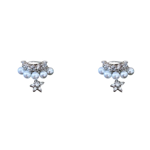 Doublelayer Zircon Fake Pearl Pendant Earrings Geometric Light Luxury Style Set With Zirconia