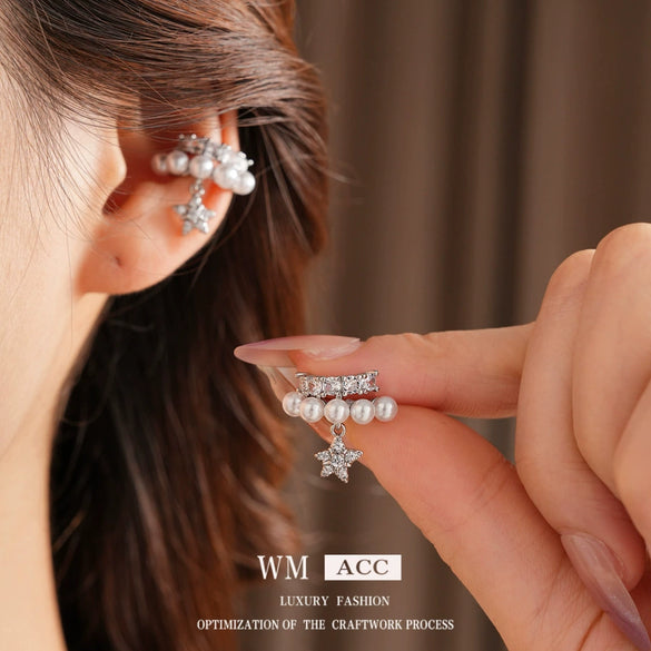 Doublelayer Zircon Fake Pearl Pendant Earrings Geometric Light Luxury Style Set With Zirconia