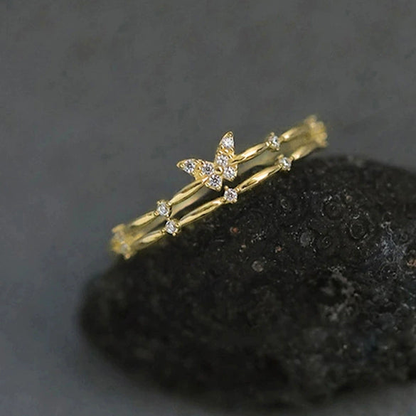 Doublelayered Butterfly Ring For Women Copper Inlaid Zircon Animal Zodiac Geometric Small And Fresh Style