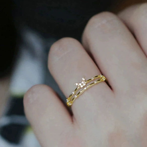 Doublelayered Butterfly Ring For Women Copper Inlaid Zircon Animal Zodiac Geometric Small And Fresh Style