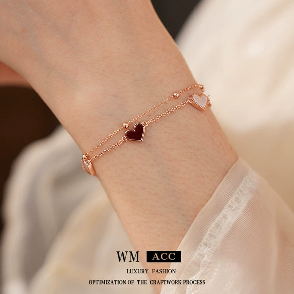 Doublelayered Motherofpearl Heart Geometric Pendant Bracelet For Women Copper Plastic Electroplated Highend