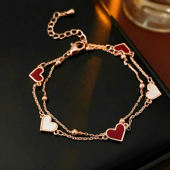 Doublelayered Motherofpearl Heart Geometric Pendant Bracelet For Women Copper Plastic Electroplated Highend
