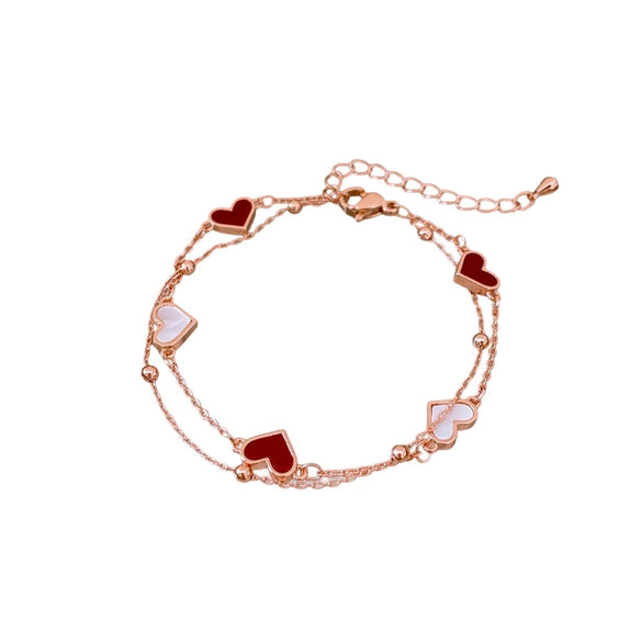 Doublelayered Motherofpearl Heart Geometric Pendant Bracelet For Women Copper Plastic Electroplated Highend