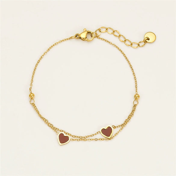 Doublelayered Peach Heart Stacked Stainless Steel 18K Electroplated Women's Fashion Jewelry Bracelet