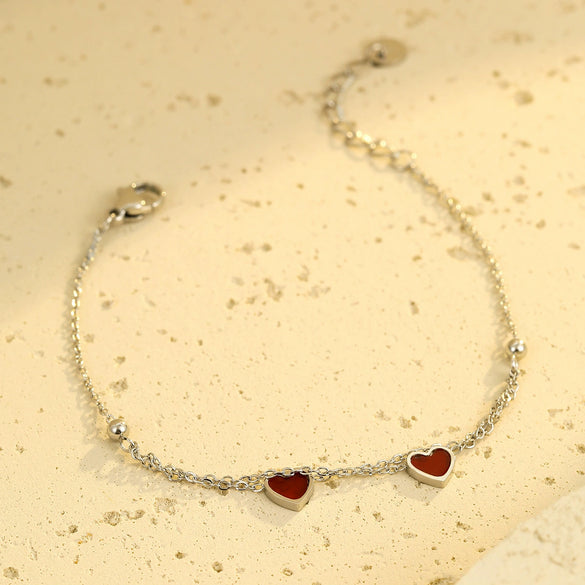 Doublelayered Peach Heart Stacked Stainless Steel 18K Electroplated Women's Fashion Jewelry Bracelet