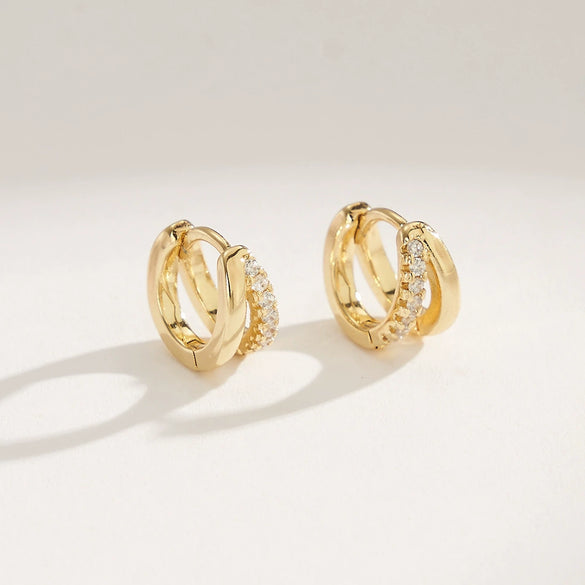 Doublering Geometric Copper Earrings With Zircon Inlay