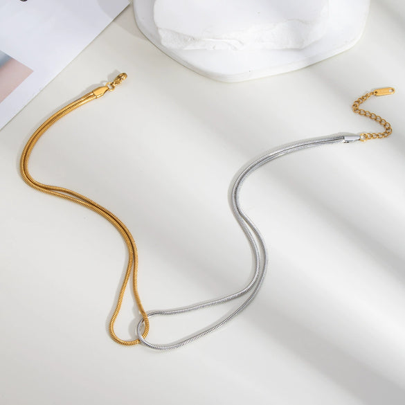 Doublering Snake Bone Chain Necklace Bracelet Suit In Gold And Silver Colormatching Stainless Steel Jewelry With Pvd Furnace Vacuum Real Gold Plating For Women