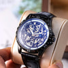 Doublesided Hollow Automatic Mechanical Men's Watch With Genuine Leather Strap Sapphire Crystal Glass Mirror Alloy Case Stainless Steel Pin Buckle And Round Dial