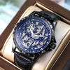 Doublesided Hollow Automatic Mechanical Men's Watch With Genuine Leather Strap Sapphire Crystal Glass Mirror Alloy Case Stainless Steel Pin Buckle And Round Dial