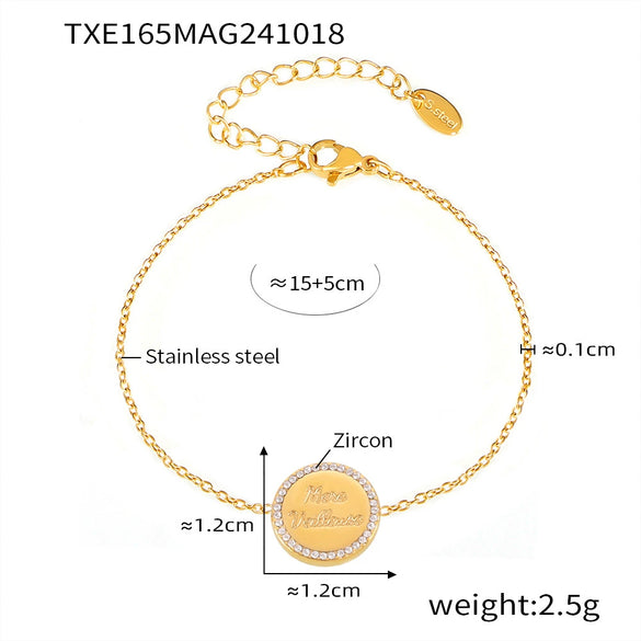 Doublesided Letter Overlapping Clavicle Necklace Bracelet Set Stainless Steel Diamondencrusted Electroplated For Women