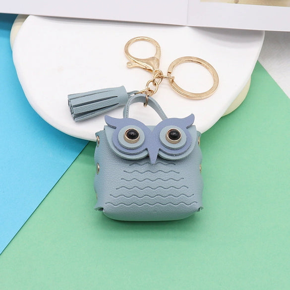 Doublesided Pu Leather Cartoon Owl Coin Purse Bag Keychain Pendant Modern Simplicity Style