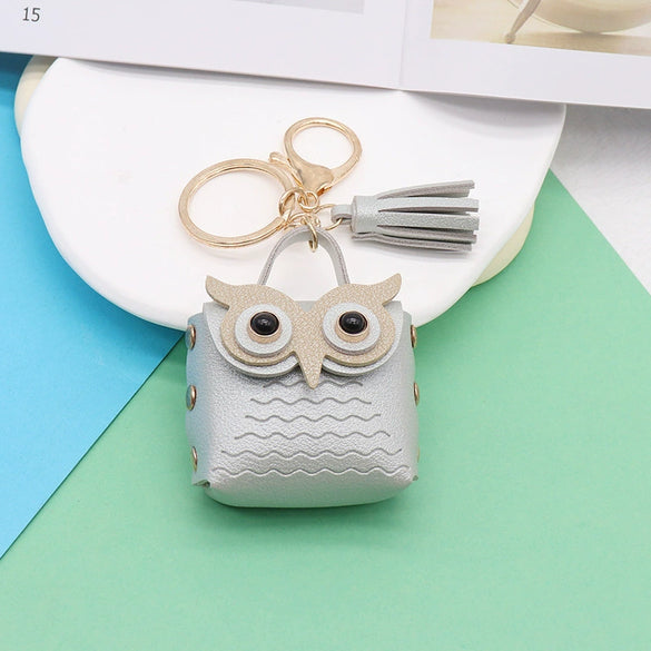 Doublesided Pu Leather Cartoon Owl Coin Purse Bag Keychain Pendant Modern Simplicity Style