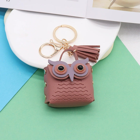 Doublesided Pu Leather Cartoon Owl Coin Purse Bag Keychain Pendant Modern Simplicity Style