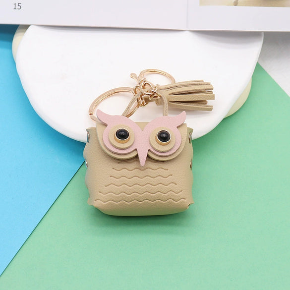 Doublesided Pu Leather Cartoon Owl Coin Purse Bag Keychain Pendant Modern Simplicity Style