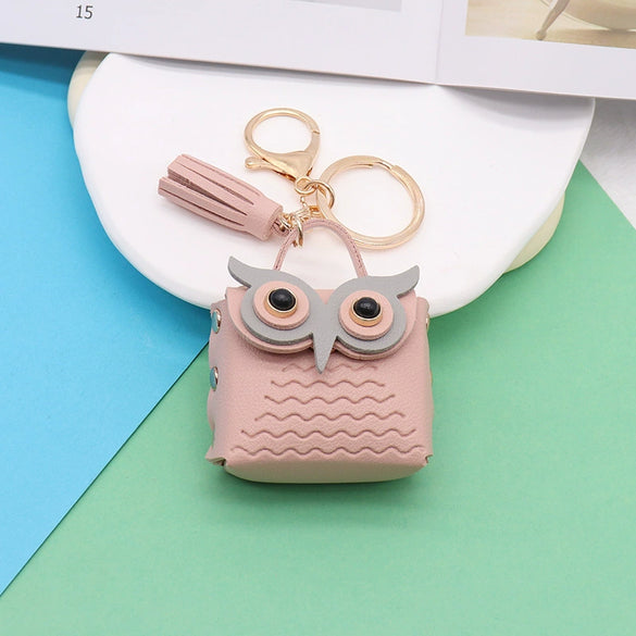 Doublesided Pu Leather Cartoon Owl Coin Purse Bag Keychain Pendant Modern Simplicity Style