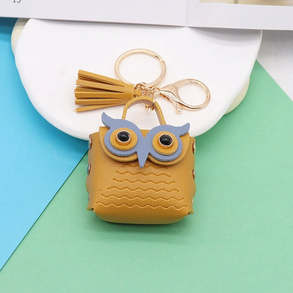 Doublesided Pu Leather Cartoon Owl Coin Purse Bag Keychain Pendant Modern Simplicity Style