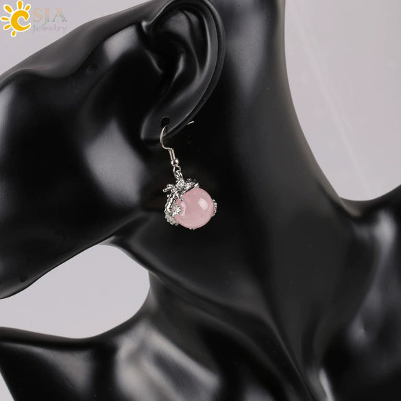 Dragon Winding Around Bead Drop Earrings In Natural Stone And Copper Multicolor Minimalist Jewelry For Women