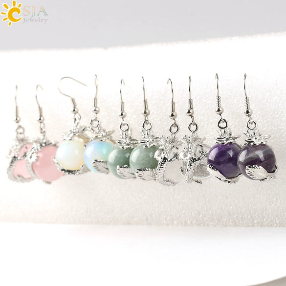 Dragon Winding Around Bead Drop Earrings In Natural Stone And Copper Multicolor Minimalist Jewelry For Women
