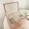 Drawer Type Leather Jewelry Box With Diamond Pattern And Lock