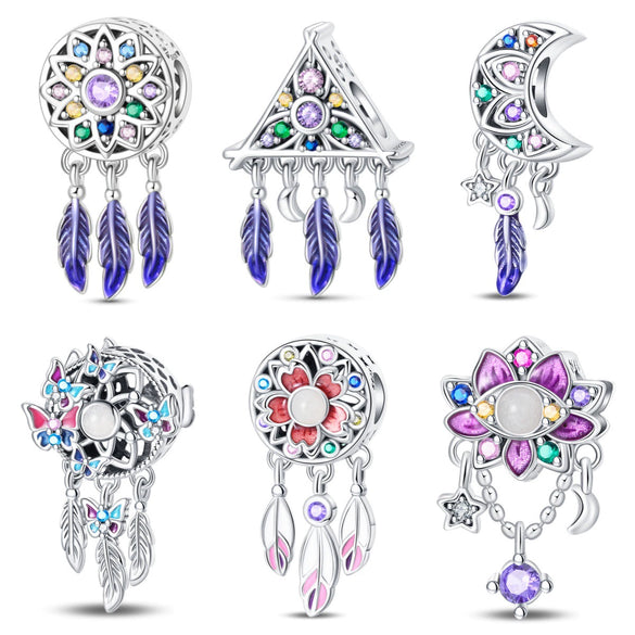 Dream Catcher Moon Beads Pendant Diy Jewelry Accessories Bracelet Silver Plated Dripping Oil Style