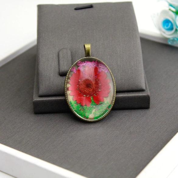 Dried Flower Necklace Glass And Glaze Pendant Pu Wax Rope Chain Drop Shape Minimalist And Geometric Style