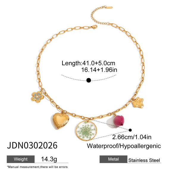 Dried Flower Necklace Stainless Steel Electroplated Women's