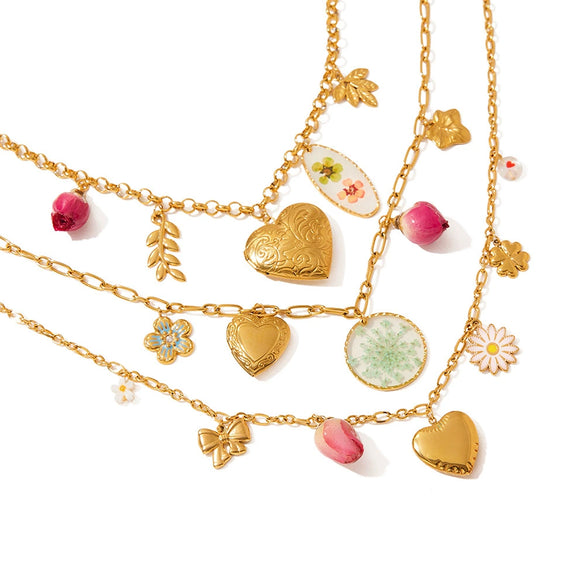 Dried Flower Necklace Stainless Steel Electroplated Women's