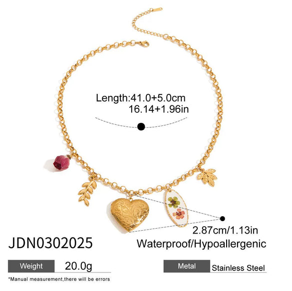 Dried Flower Necklace Stainless Steel Electroplated Women's