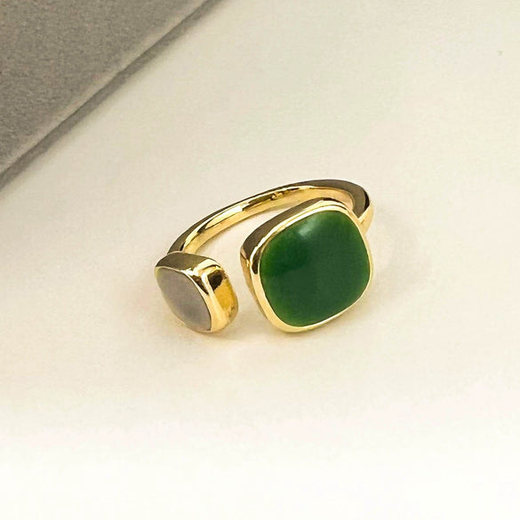 Drop Glaze S925 Silver Geometric Women's Vintage Fashion Irregular Open Artistic Finger Ring