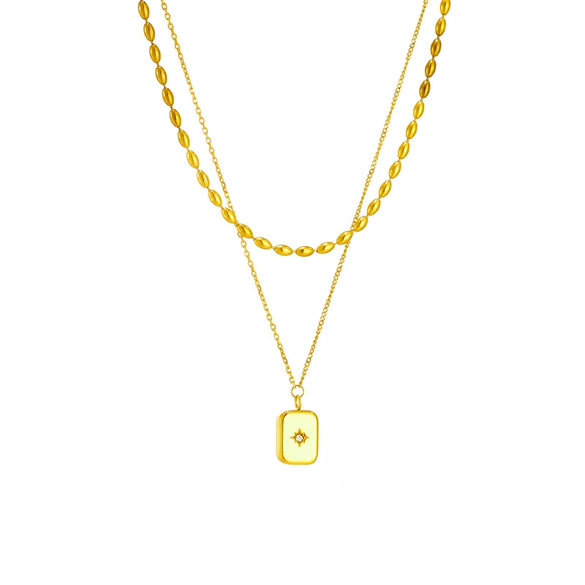 Drop Shaped Rectangular Single Diamond Eight Awn Star Titanium Steel Necklace With Electroplating Treatment For Women All Match Non Fading Clavicle Chain Accessories